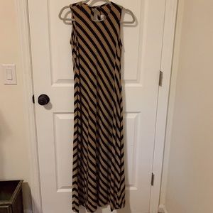 vintage pink black striped sleeveless maxi dress